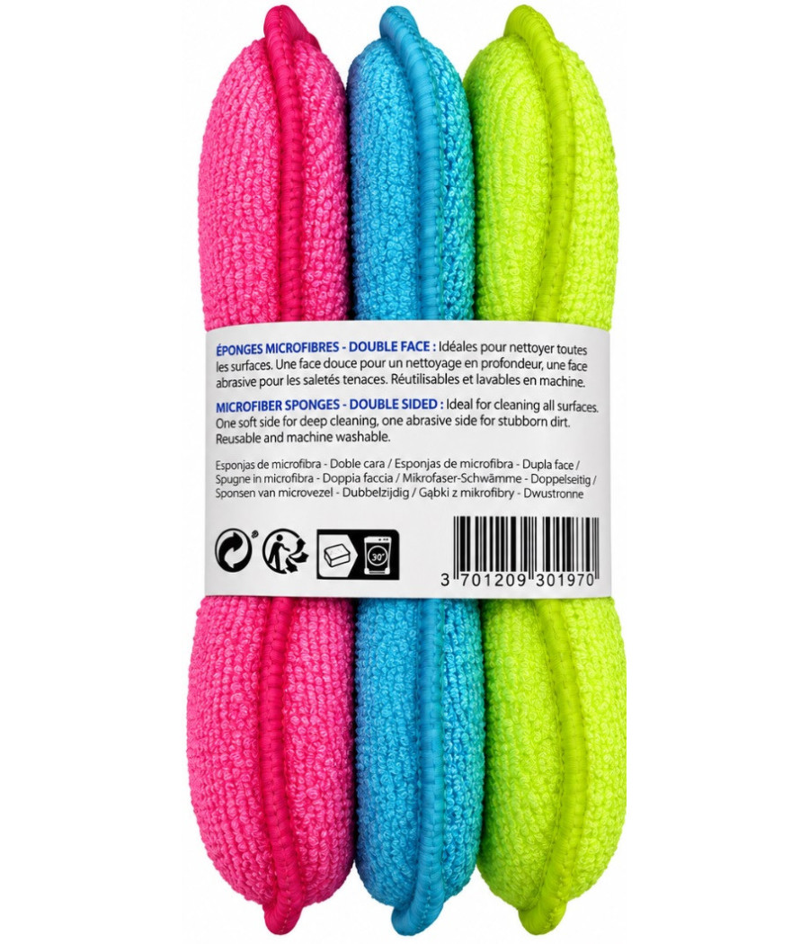 EPONGES MICROFIBRES FLEXIBLE  LOT DE X3