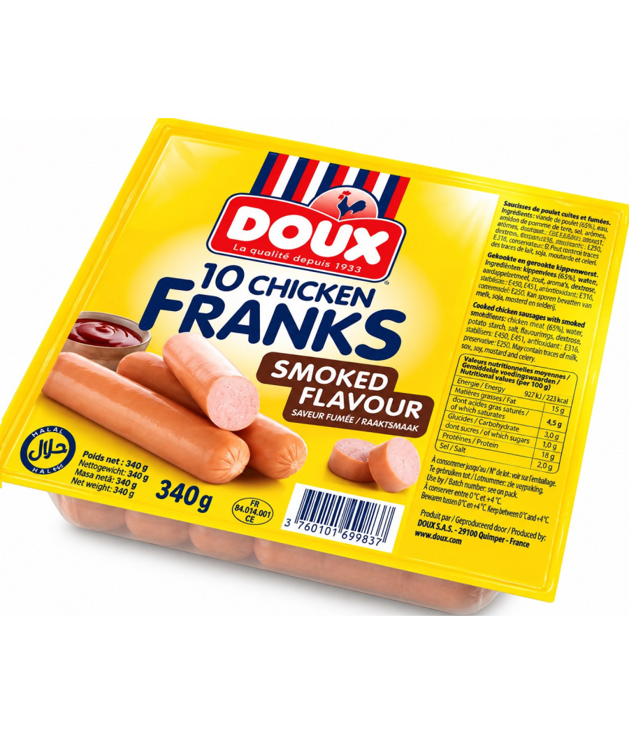 SAUCISSE POULET FUME DOUX 340G