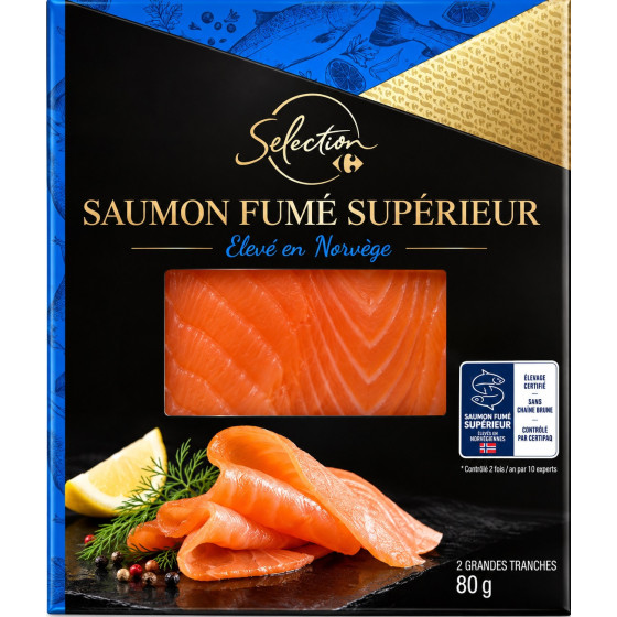 SAUMON FUME SUPERIEUR DE NORVEGE SÉLECTION CARREFOU 80G