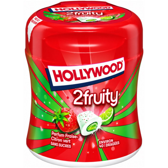 CHEWING-GUM 2FRUITY FRAISE CITRON VERT HOLLYWOOD 88G