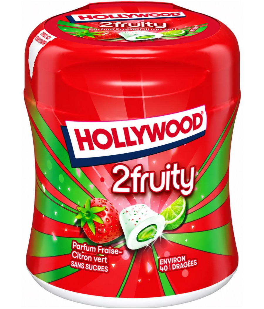 CHEWING-GUM 2FRUITY FRAISE CITRON VERT HOLLYWOOD 88G
