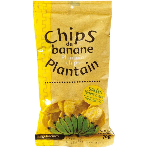 CHIPS DE BANANE PLANTAIN LEGEREMENT SALEES RACINES 70G