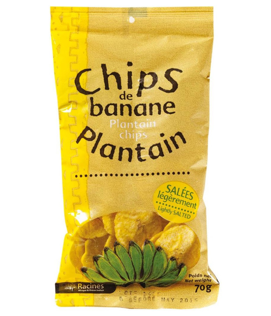 CHIPS DE BANANE PLANTAIN LEGEREMENT SALEES RACINES 70G