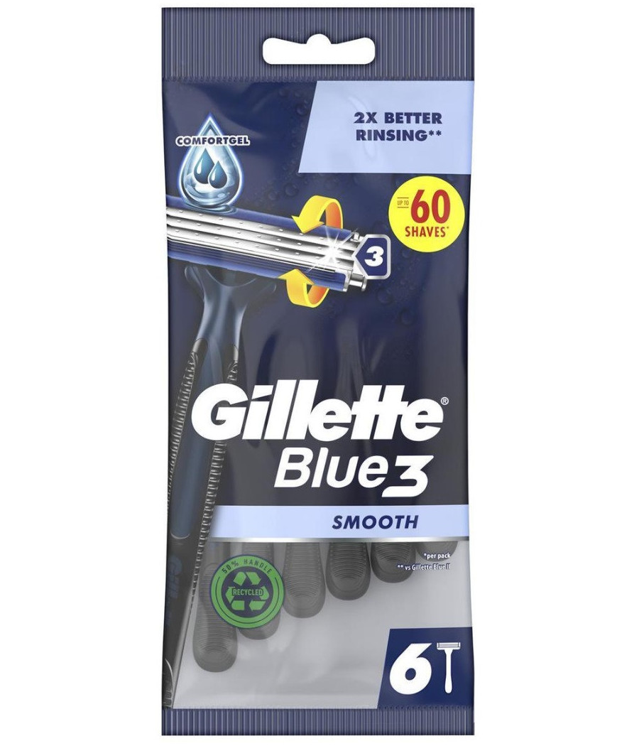 RASOIRS JETABLES HOMME BLUE 3 SMOOTH GILLETTE X6