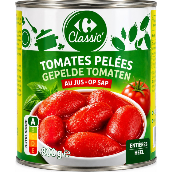 TOMATES ENTIERRE PELEES AU JUS 800G CARERFOUR CLASSIC