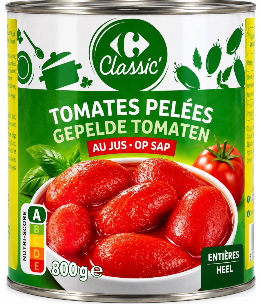 TOMATES ENTIERRE PELEES AU JUS CARERFOUR CLASSIC 800G