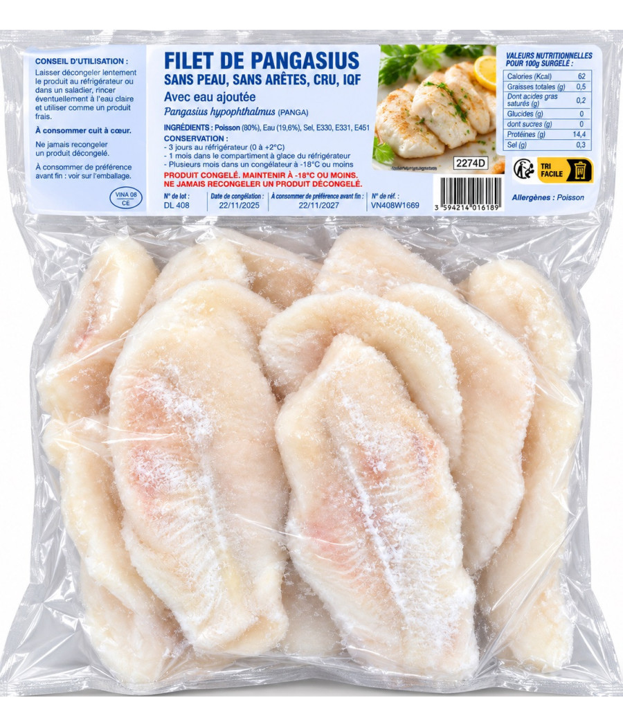 FILET DE PANGASIUS CONGELE 2.25 KG