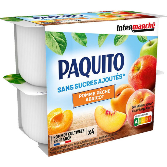 COMPOTES POMME PECHE ABRICOT SANS SUCRES AJOUTES PAQUITO 4X100G
