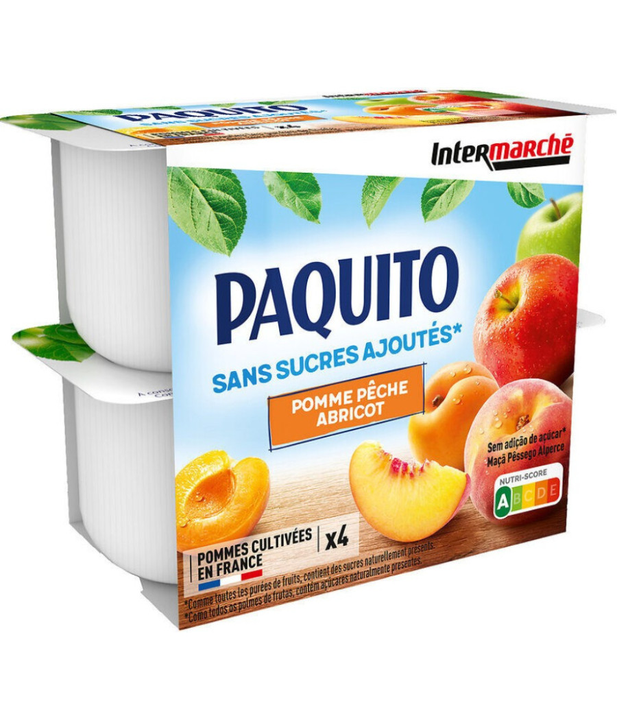 COMPOTES POMME PECHE ABRICOT SANS SUCRES AJOUTES PAQUITO 4X100G