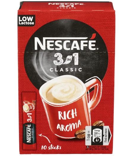 CAFE SOLUBLE AU LAIT SUCRE 10 STICKS NESCAFE 165G