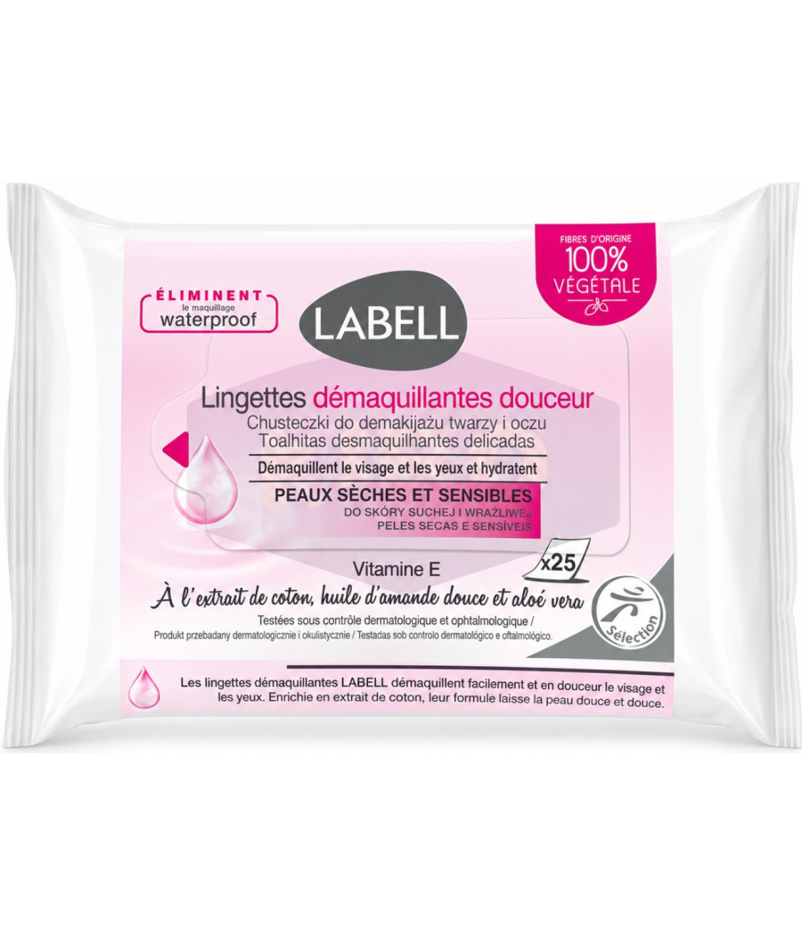 LINGETTES DEMAQUILLANTES DOUCEUR VISAGE ET YEUX LABELL X25