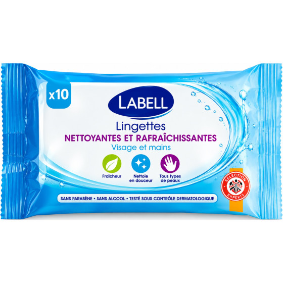 LINGETTES NETTOYANTE ET RAFRAICHISSANTES VISAGE ET MAIN X10 LABELL