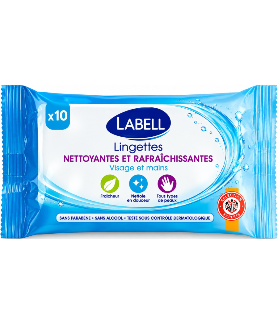 LINGETTES NETTOYANTE ET RAFRAICHISSANTES VISAGE ET MAIN X10 LABELL