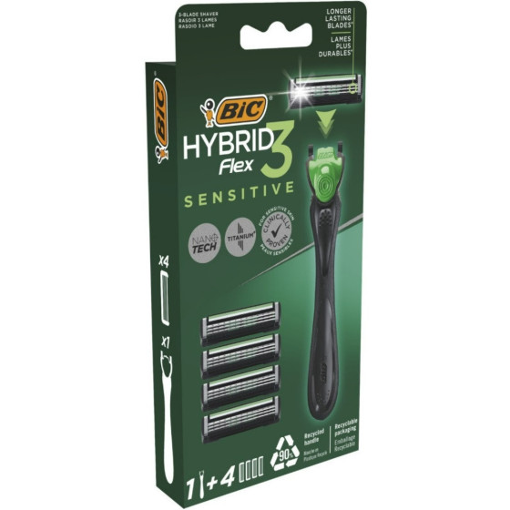 RASOIR FLEX 3 HYBRID POUR HOMME PEAU SENSIBLE 5 RECHARGES BIC