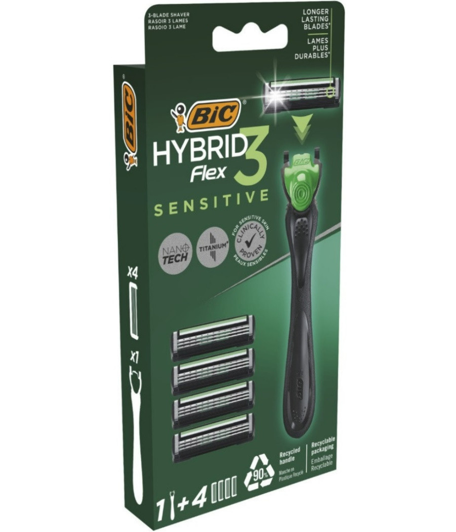 RASOIR FLEX 3 HYBRID POUR HOMME PEAU SENSIBLE 5 RECHARGES BIC