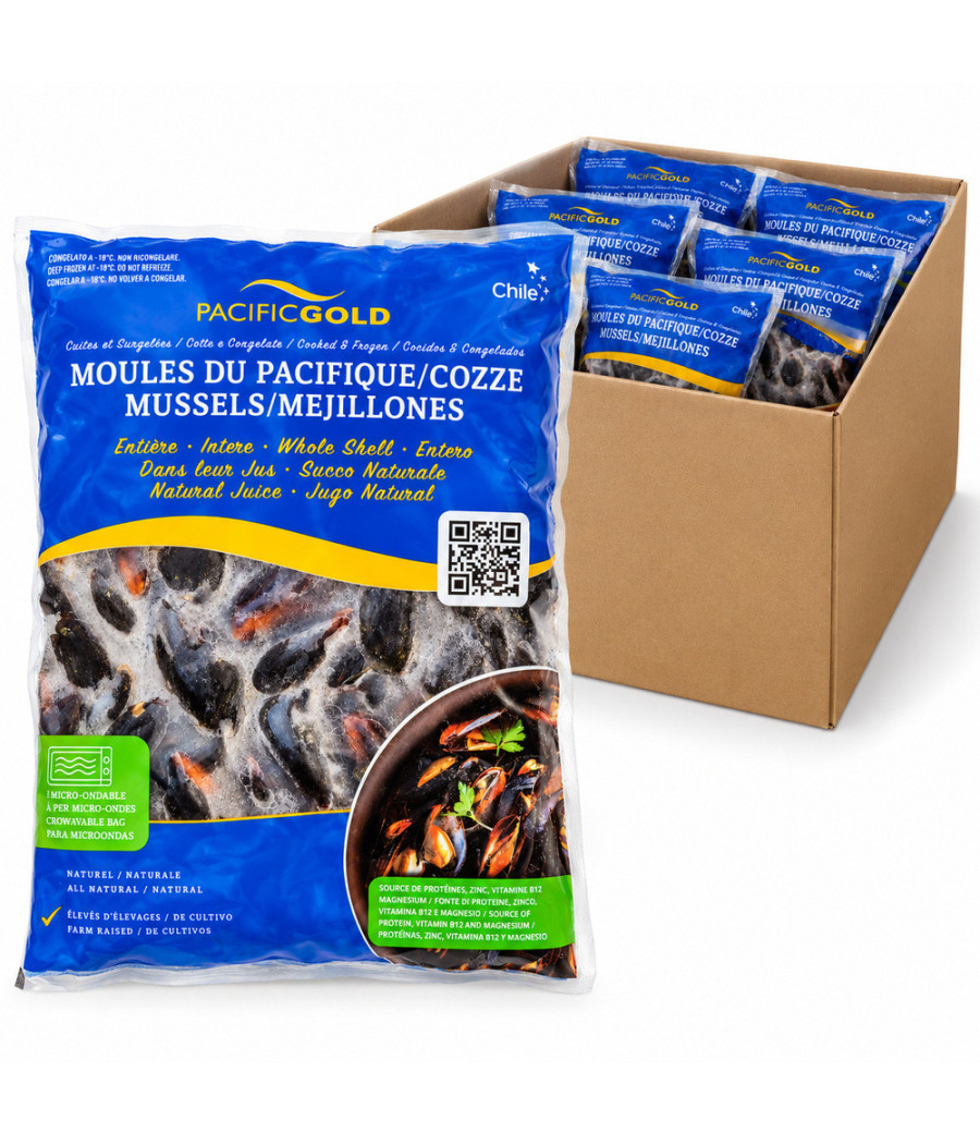 MOULES DU PACIFIQUE ENTIÈRES CUITES SURGELÉES  CHILI CARTON 5KG