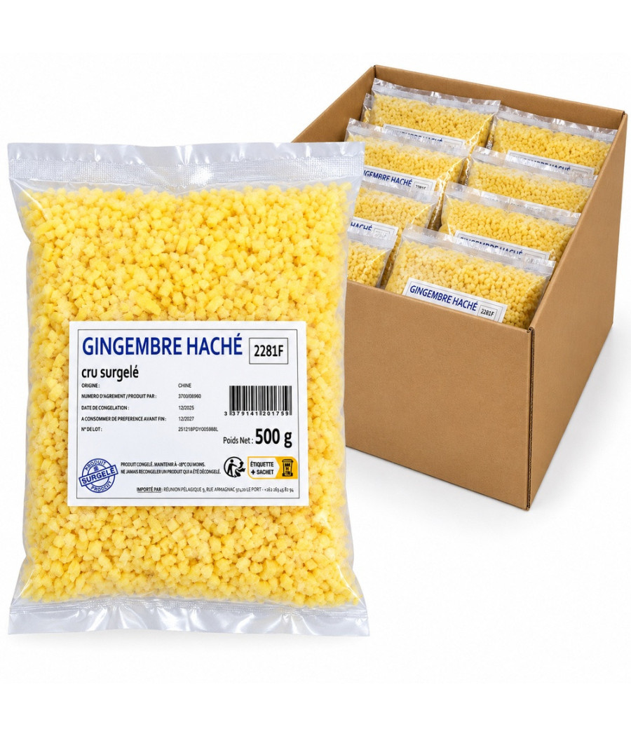 GINGEMBRE HACHÉ / CONCASSÉ SURGELÉ ORIGINE CHINE CARTON 20X500G (10 KG)
