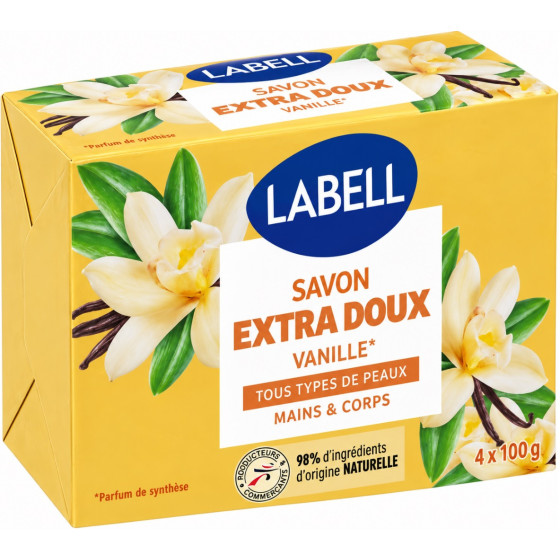 SAVON EXTRA DOUX VANILLE CARAMEL LABELL 4X100G