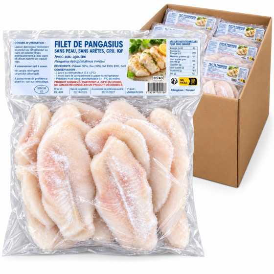 FILETS DE PANGASIUS SURGELÉS 130/180 G CARTON 4X2,25 KG (9 KG)