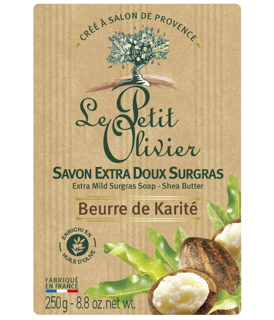 SAVON EXTRA DOUX SURGRAS BEURRE DE KARITE LE PETIT OLIVIER 250G