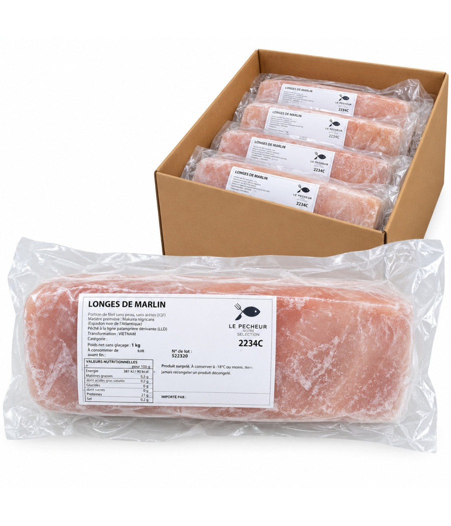 LONGES DE MARLIN SURGELÉES  ORIGINE VIETNAM CARTON 19 KG