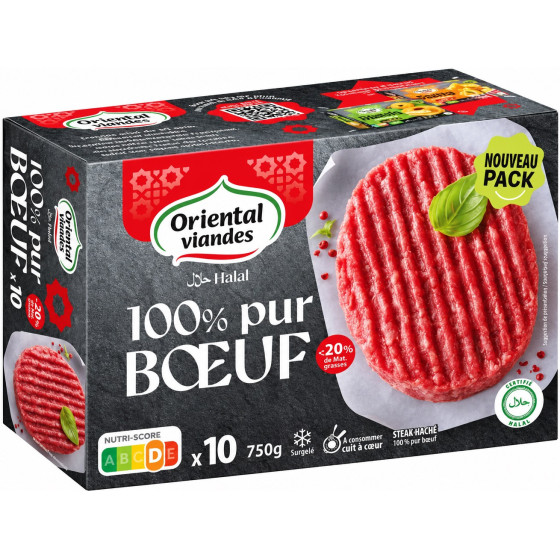 STEAK HACHE 100% PUR BOEUF HALAL ORIENTAL VIANDES X10 750G