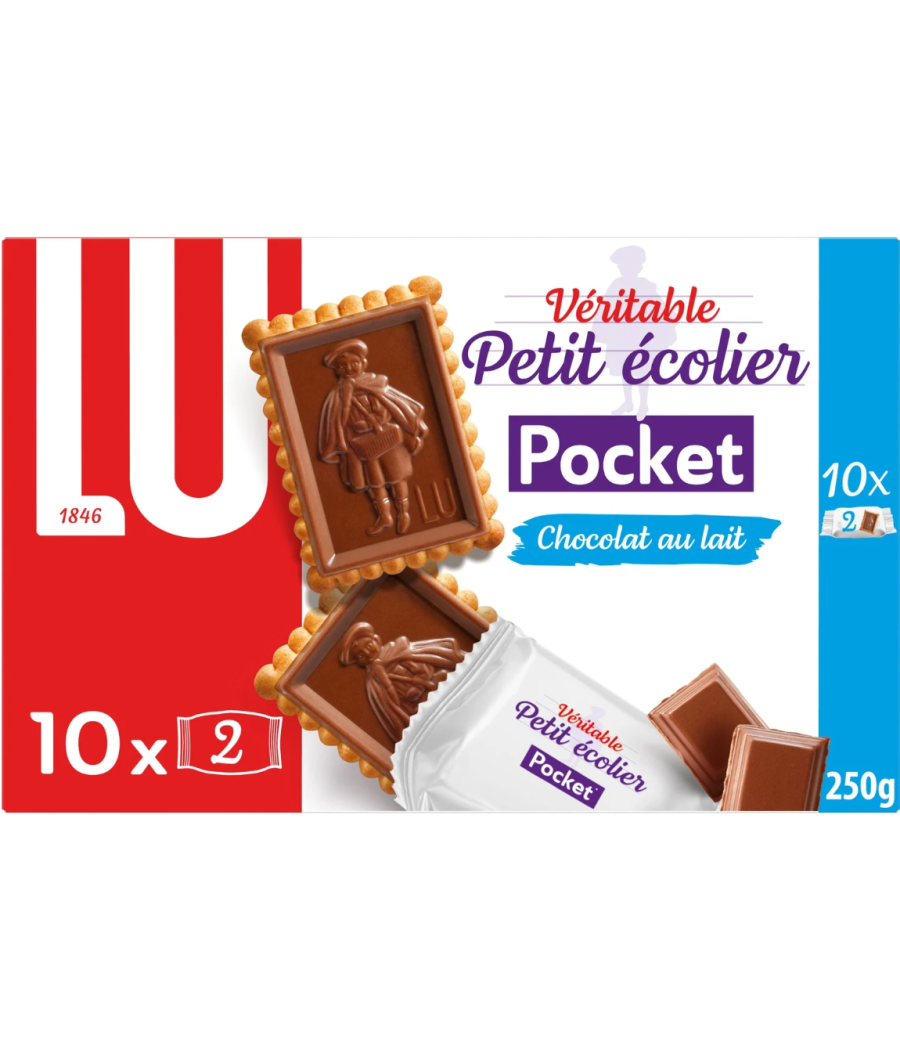 VERITABLE PETIT ECOLIER POCKET CHOCOLAT AU LAIT LU 10 X 25G