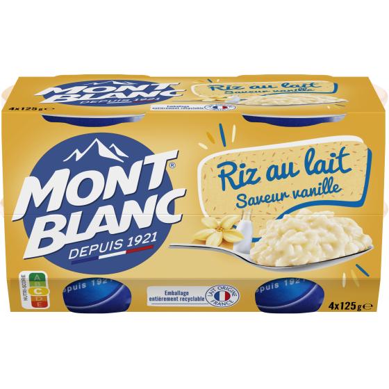 CREME DESSERT COUPELLES RIZ AU LAIT VANILLE MONT BLANC 4 X 125G