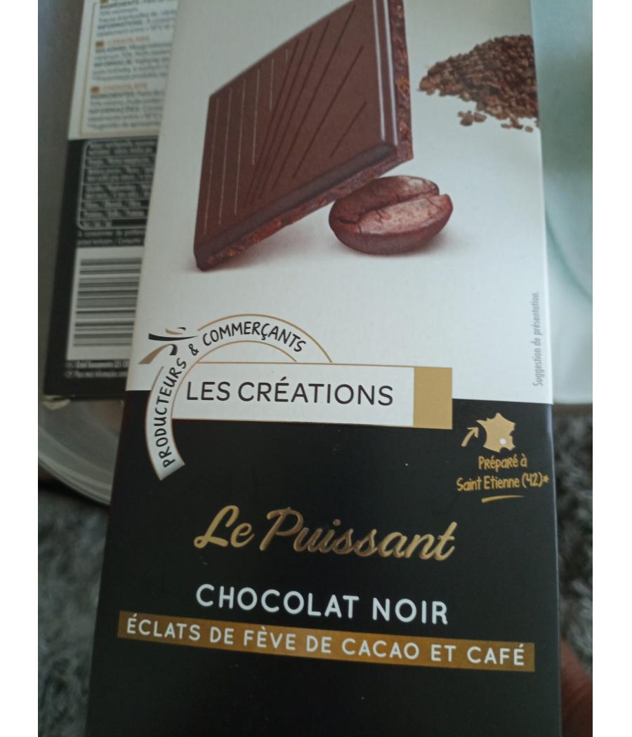 CHOCOLAT LES CREATIONS IVORIA TABLETTE DEGUSTATION CHOCOLAT NOIR ECLATS DE FEVES DE CACAO & CAFE 100G