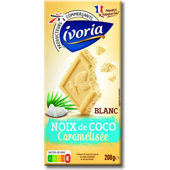 CHOCOLAT IVORIA BLANC ET NOIX DE COCO CARAMELISEES 200G