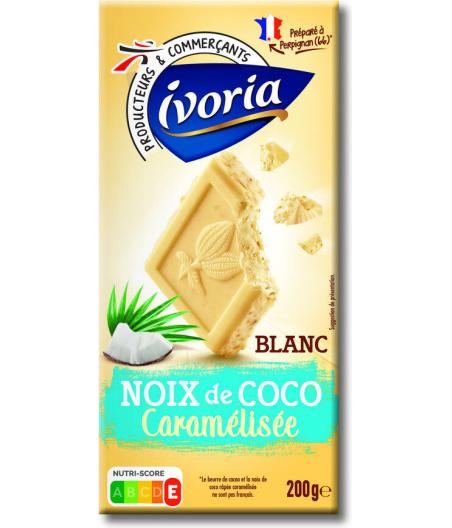 CHOCOLAT IVORIA BLANC ET NOIX DE COCO CARAMELISEES 200G