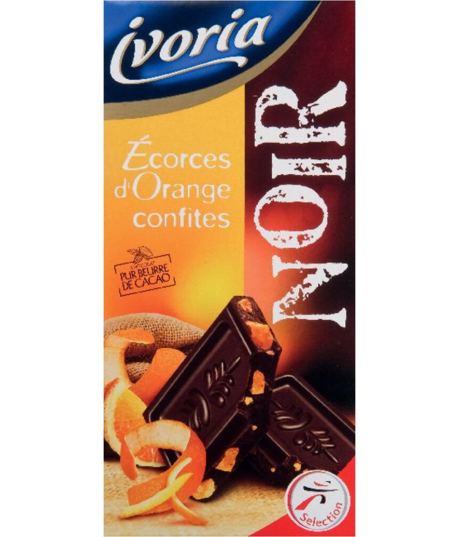 TABLETTE DE CHOCOLAT NOIR ÉCORCES D'ORANGE CONFITES IVORIA 200G