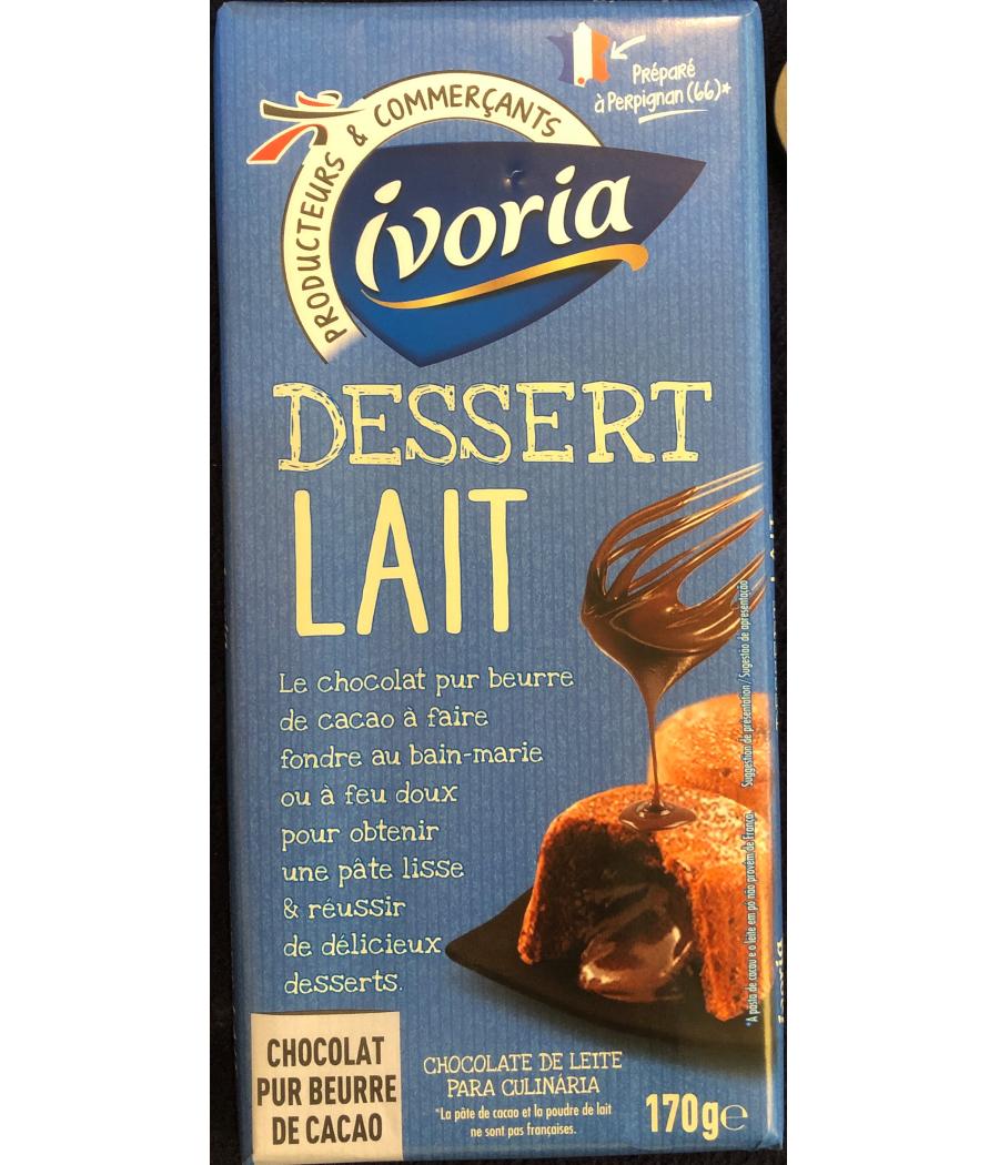 TABLETTE DE CHOCOLAT DESSERT LAIT PUR BEURRE DE CACAO IVORIA 170G