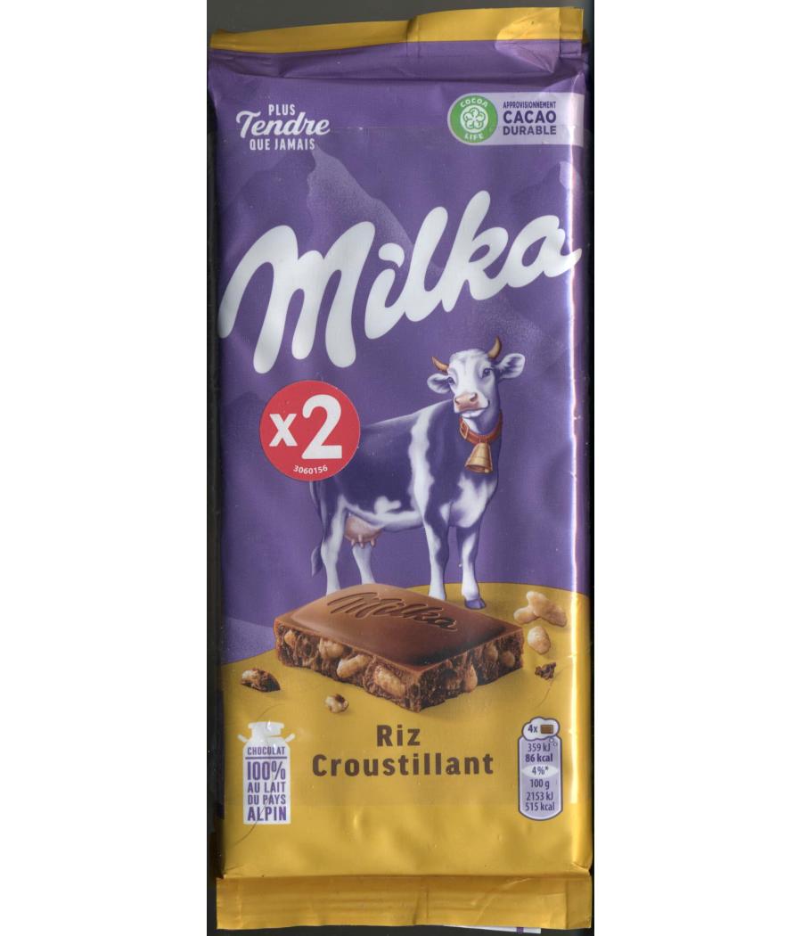 TABLETTE DE CHOCOLAT RIZ CROUSTILLANT MILKA 2X 100G