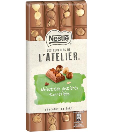 TABLETTE DE CHOCOLAT AU LAIT ET NOISETTES ENTIÈRES TORRÉFIÉES NESTLE 195G