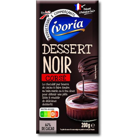 TABLETTE CHOCOLAT DESSERT NOIR CORSE 64% CACAO IVORIA200G