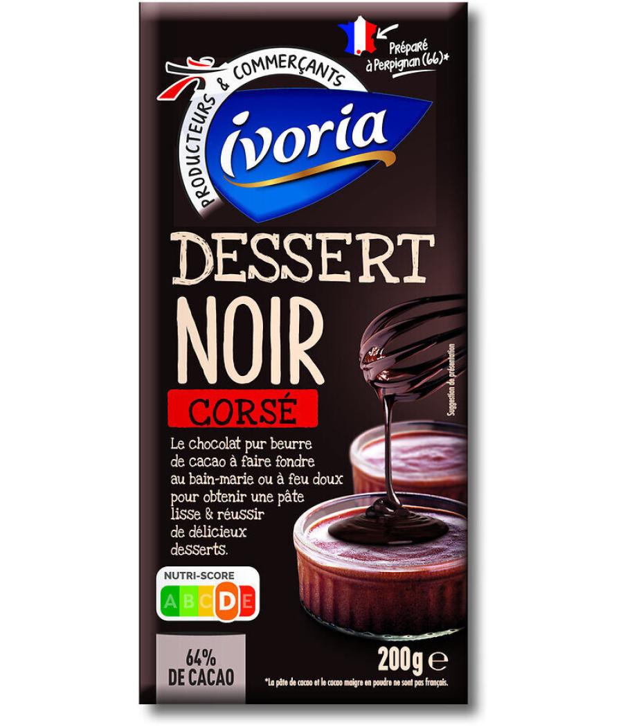 TABLETTE CHOCOLAT DESSERT NOIR CORSE 64% CACAO IVORIA200G