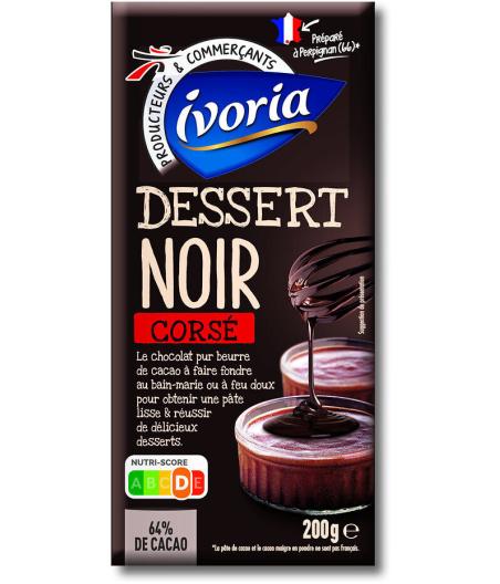 TABLETTE CHOCOLAT DESSERT NOIR CORSÉ IVORIA 200G