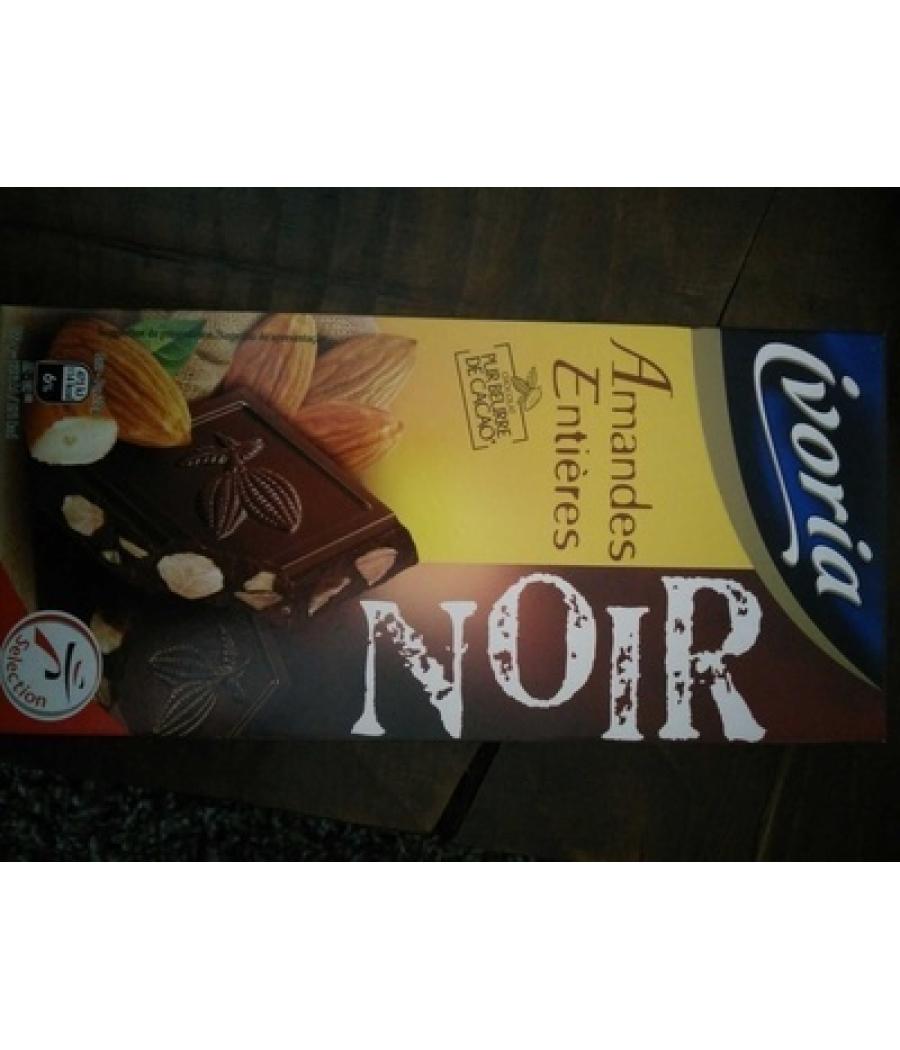 TABLETTE BLOC CHOCOLAT NOIR AUX AMANDES ENTIERES IVORIA INTERMARCHE 200G
