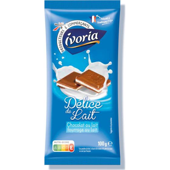 TABLETTE DE CHOCOLAT AU LAIT IVORIA FOURRAGE AU LAIT 200G