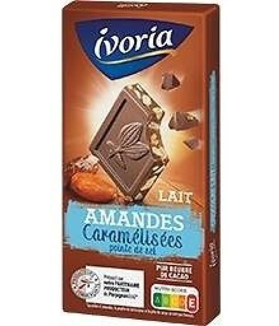 TABLETTE BLOC CHOCOLAT AU LAIT AUX AMANDES CARAMELISEES POINTE DE SEL IVORIA  200G