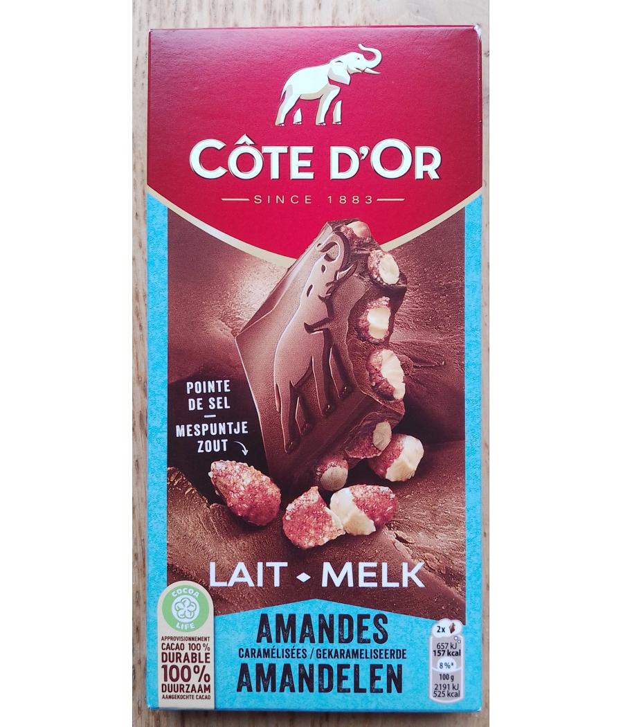 CHOCOLAT AU LAIT ET AUX AMANDES CARAMELISEES  COTE D'OR 180G
