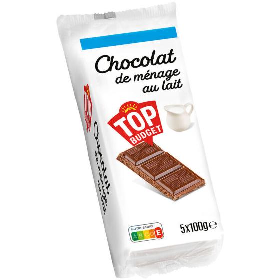 TABLETTE DE CHOCOLAT AU LAIT TOP BUDGET 5X100G