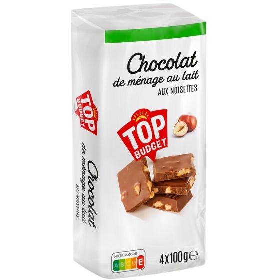 TABLETTE DE CHOCOLAT AU LAIT TOP BUDGET NOISETTES 4X100G
