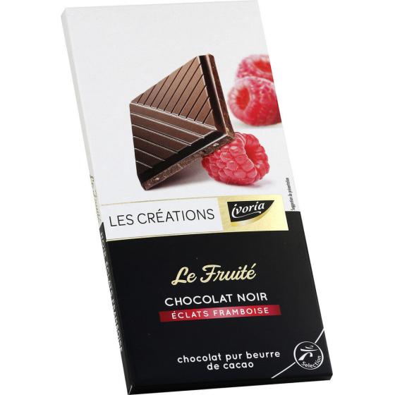 TABLETTE DE CHOCOLAT NOIR LES CRÉATIONS LE FRUITÉ FRAMBOISE 100G