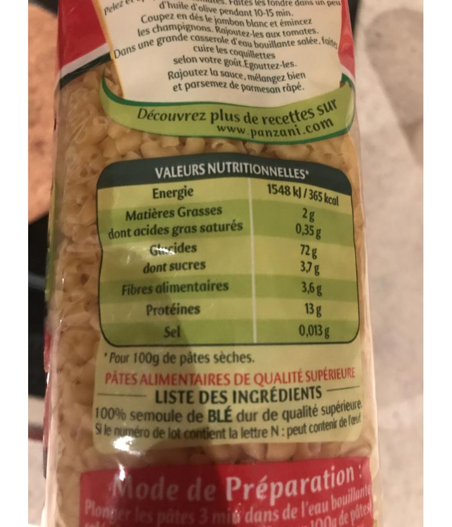 PATES PANZANI COQUILLETTES 8 MINUTES 500G