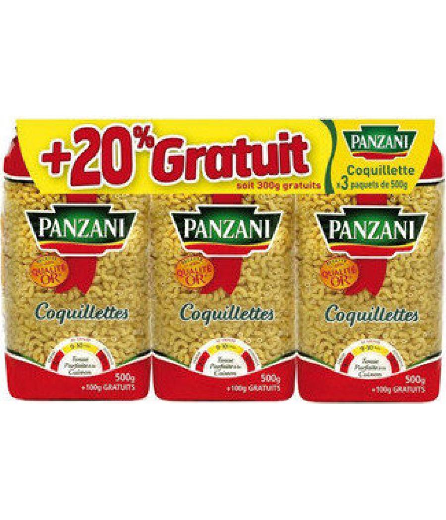 PATES PANZANI COQUILLETTES 3 PAQUETS 500G + 20% GRATUITS