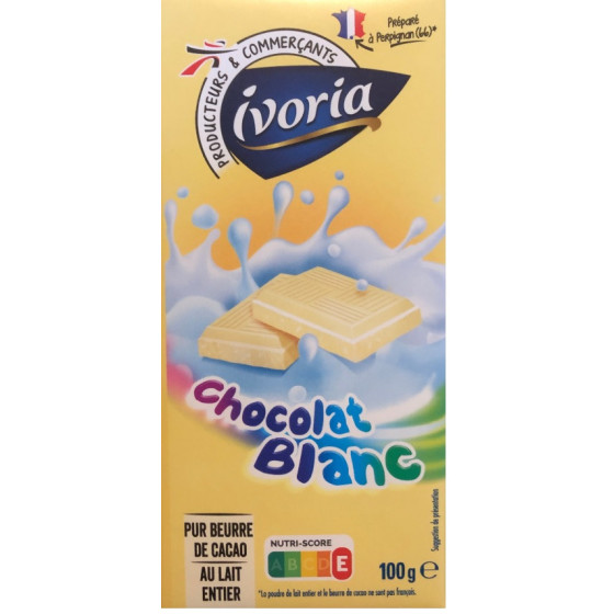 TABLETTE DE CHOCOLAT BLANC IVARIO 100G