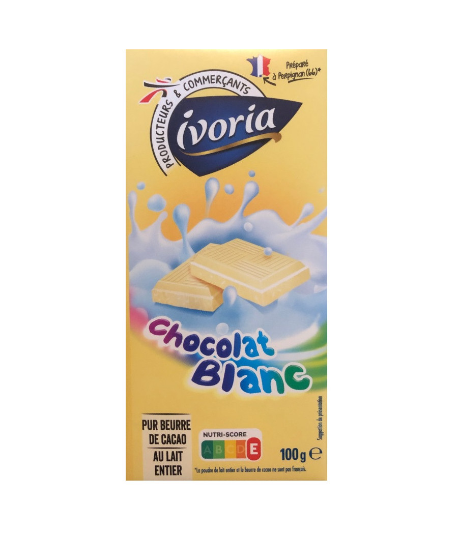 TABLETTE DE CHOCOLAT BLANC IVARIO 100G
