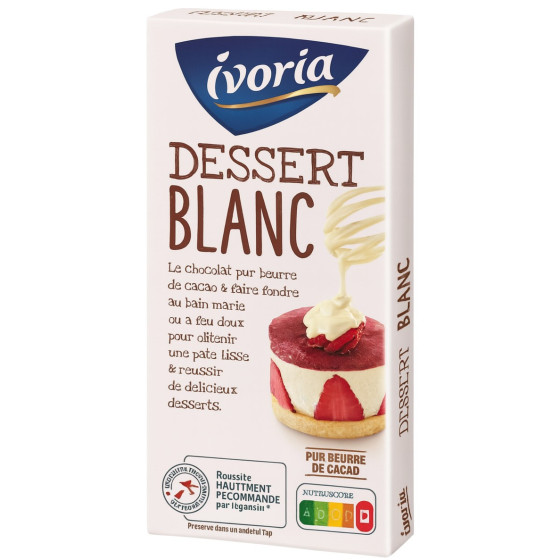 TABLETTE DE CHOCOLAT BLANC DESSERT IVORIA 180G
